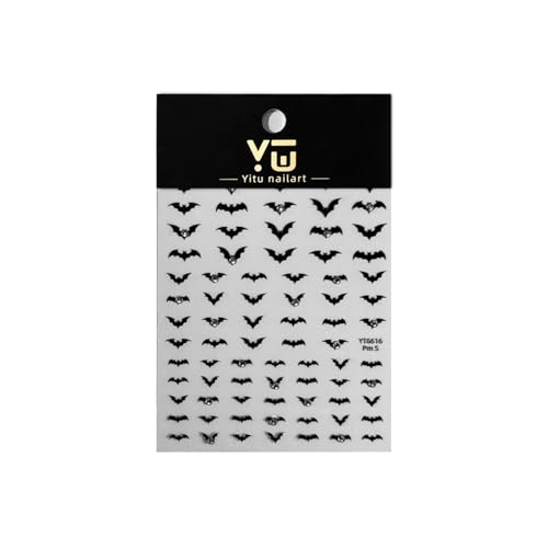 Halloween Nail Stickers for Nail Art Charm Rhinestone Bat Nail Art Stickers Holiday Cute 5D Embossed Black Nail Decals Self-Adhesive Nails Supply Manicure Sliders for Nails Decoration - color: Halloween Style16