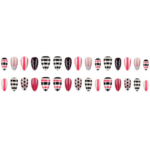 30Pcs Almond Press on Nails Polka Dots Fake Nails Short Nails Press ons - color: Summer Style-Colorful-14