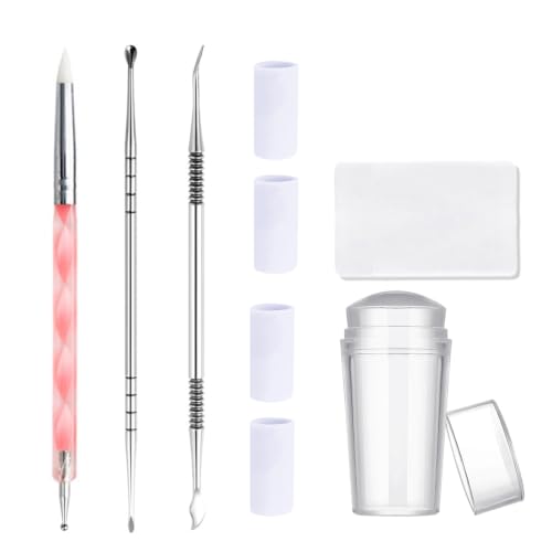 9PCS Nail Sculpting Tool Pen & Silicone Nail Stamper with Scraper Set - color: 3Pcs Nail Art Pens