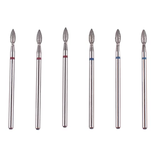 6pcs Flame Cuticle Drill Bits, 3/32 Shank Pro Diamond Nail Bit Set - size: Flame