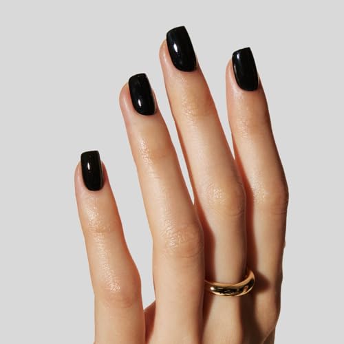 LAMIMOSA 32Pcs Press On Nails Short Square, Black Fake Nails, MIDNIGHT - color: MIDNIGHT