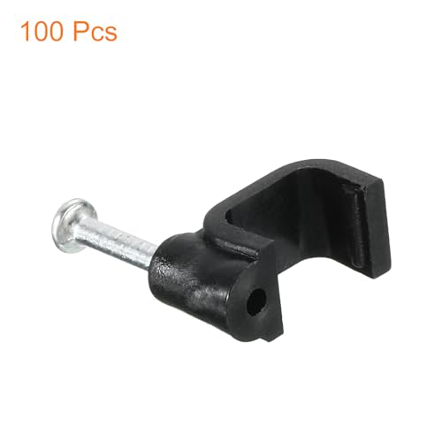 uxcell Cable Clips with Steel Nail, 100Pcs 8mm/0.31" Plastic Cable Wire Clips, Ethernet Cable Clips Nail in Cable Clips for Home Wires Cables Cords Management, Black - size: 8mm