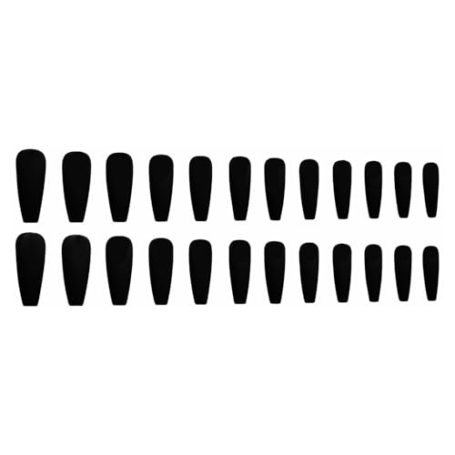 MISUD Press on Nails - Long Coffin Fake Nails with Goth Black, Acrylic Gothic Matte Solid Color Design 24 pcs - color: 019A05-11Black