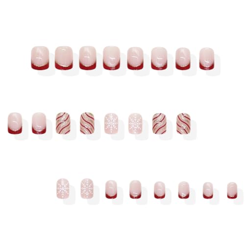 Christmas Press on Nails Short Square, 24Pcs Winter Snowflake Fake Nails - color: Winter Christmas Nails-13