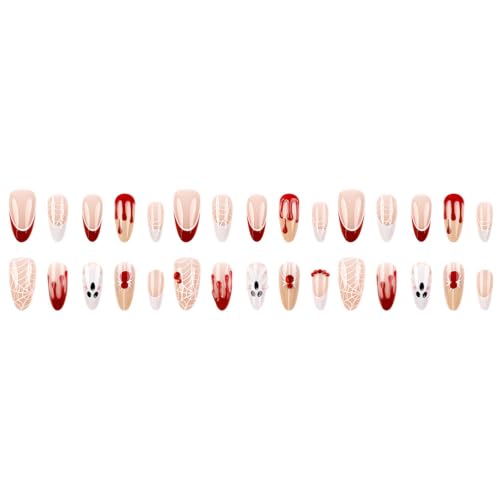 Halloween Press On Nails Almond Fake Nails Medium False Nails - color: Style C013, size: Medium