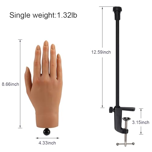 Nail Pratice Training Hand for Acrylic Nails with Stand Bracket,Soft Silicone Maniquin Hand, Flexible Bendable Nail Practice Fake Hand for Nails Art Practice Tool - color: 3#, size: Right Hand