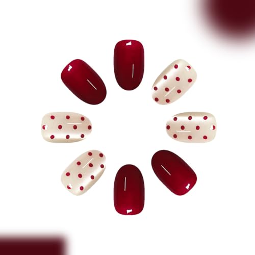 Brown Press On Nails Short Oval Fake Nails With Polka Dot Design - color: design-16