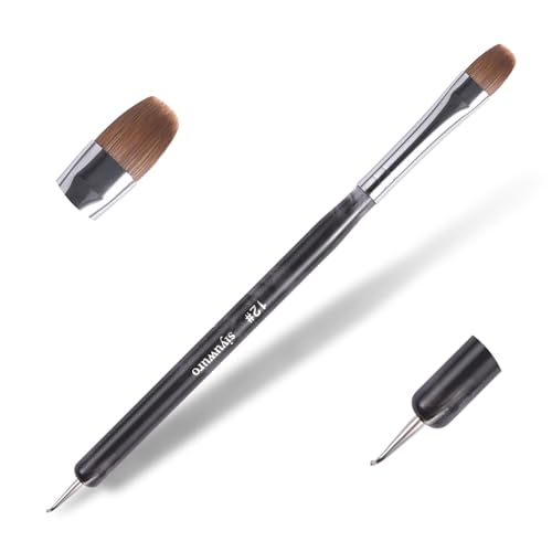 Kolinsky Sable Nail Brush French Nail Brush 2 Way Professional UV Gel Acrylic Nail Art Brush with Dotting Tool for French Manicure Cuticle Clean Up Nail Art Design Brush (12#) - color: 12#