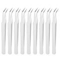 HARFINGTON 9pcs Curved Pointed Craft Tweezers with Protective Cover White - color: White