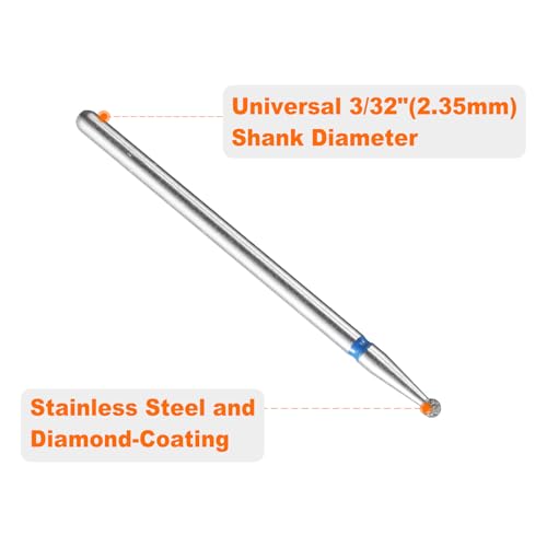 HARFINGTON 10pcs 120-140 Grits Diamond Grinding Bit 1.8mm Ball Head 2.35mm Shank 1.8mm Length Stone Sanding Drill Bits Rotary Tool for Ceramic Glass Nails Grinding Polishing - color: Blue, size: 1.8mm