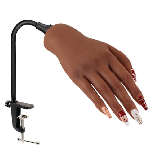 Nail Pratice Training Hand for Acrylic Nails with Stand Bracket,Soft Silicone Maniquin Hand, Flexible Bendable Nail Practice Fake Hand for Nails Art Practice Tool - color: 5#, size: Right Hand