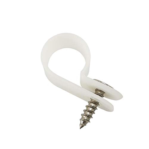 Cable Clamp R-Type Cable Clip Wire Clamp 3/8" Nylon Screw Mounting Cord Fastener Clips with Screws for Wire Management - White - 50 Pcs - size: 3/8" White