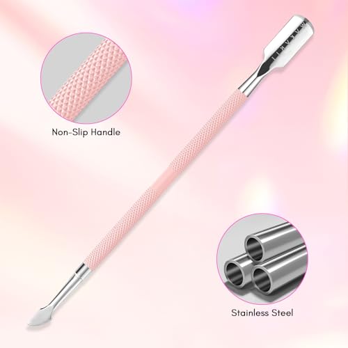 Makartt 1-Pack Pink Dual-End Cuticle Pusher, Stainless Steel - color: Pink Cuticle Pusher
