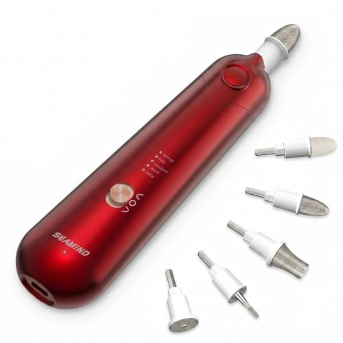 SEAMIND 5-in-1 Electric Nail File Kit, Cordless Manicure Pedicure Set, Red