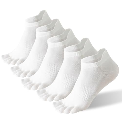 Toe Socks Women, Ankle Cotton Five Fingers Socks for Running - color: 5 Pairs White