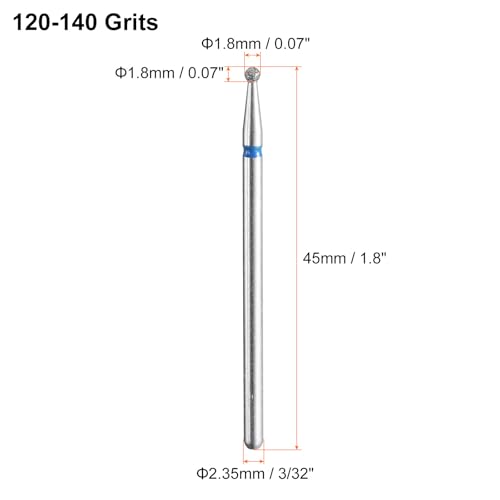 HARFINGTON 10pcs 120-140 Grits Diamond Grinding Bit 1.8mm Ball Head 2.35mm Shank 1.8mm Length Stone Sanding Drill Bits Rotary Tool for Ceramic Glass Nails Grinding Polishing - color: Blue, size: 1.8mm