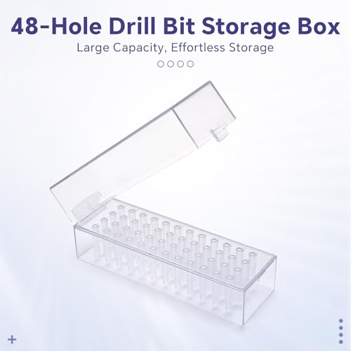 Nail Drill Bits Holder 48 Holes Drill Bits Organizer Case Clear