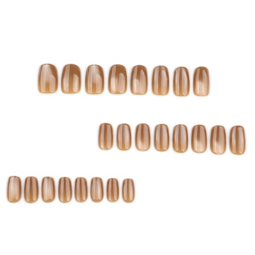 Brown Press on Nails Short Square, Cat Eye False Nails, 24Pcs - color: Style-30