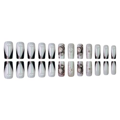 Halloween Goth Press on Nails Square Spider Fake Nails 24Pcs - color: Halloween 7