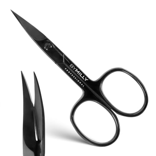 Professional Nail Scissors | High Carbon Stainless Steel | Manicure | Razor Sharp Curved Blade for Women - 100% Stainless Steel Beauty Scissors for Nails (Black) - color: Black