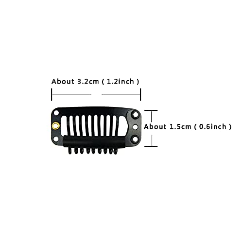 YANTAISIYU 24 pcs/lot 32mm 9-teeth Metal Wig Clips with Rubber Stopper, Invisible Hairpiece Wig Accessories Clips (Black) - color: Black, style: 32mm 24pcs