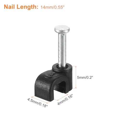 uxcell Cable Clips with Steel Nail, 100Pcs 4mm/0.16" Plastic Cable Wire Clips, Ethernet Cable Clips Nail in Cable Clips for Home Wires Cables Cords Management, Black - size: 4mm