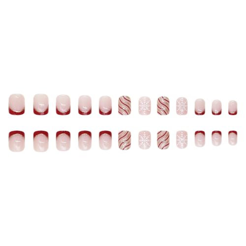 Christmas Press on Nails Short Square, 24Pcs Winter Snowflake Fake Nails - color: Winter Christmas Nails-13