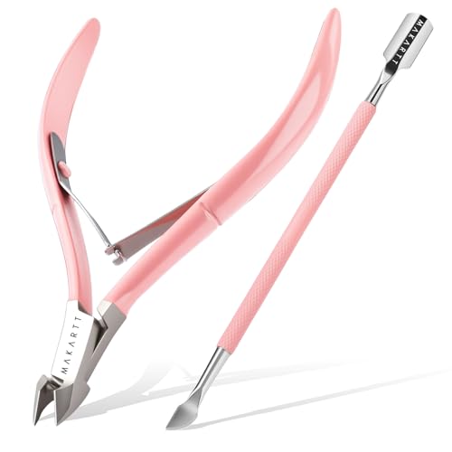 Makartt 7mm Pink Cuticle Nipper & Pusher, Stainless Steel, Dual-Spring - color: Pink