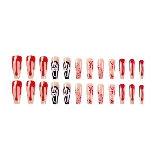 Halloween Press on Nails Ghost Long Coffin Fake Nails 24Pcs - color: halloween-design02