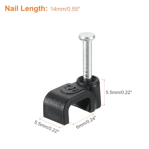 uxcell Cable Clips with Steel Nail, 100Pcs 6mm/0.24" Plastic Cable Wire Clips, Ethernet Cable Clips Nail in Cable Clips for Home Wires Cables Cords Management, Black - size: 6mm