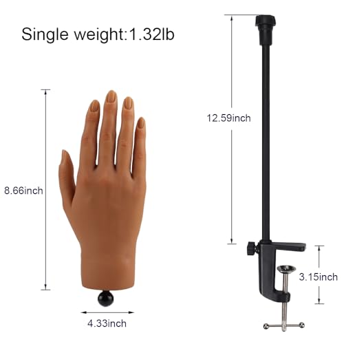 Nail Pratice Training Hand for Acrylic Nails with Stand Bracket,Soft Silicone Maniquin Hand, Flexible Bendable Nail Practice Fake Hand for Nails Art Practice Tool - color: 4#, size: Right Hand