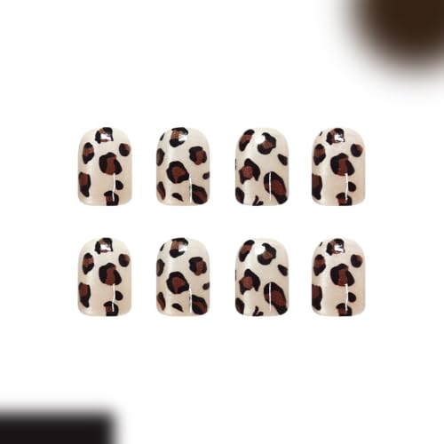 Leopard Press on Nails Short Square - Cat Eye - color: D-69