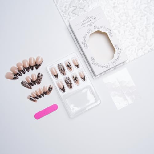 Halloween Spider Press on Nails Almond Goth Black Fake Nails 24Pcs - color: Halloween 6