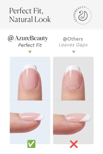 AzureBeauty Short Almond French Tip Press On Nails, Pink Base, 32 Pcs - color: A-Pink Base French