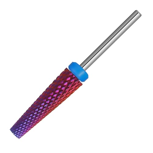 Super Long 5 in 1 Nail Drill Bits, Professional 3/32'' Carbide Tungsten Two Way Rotary Nail Cleaner Nail Bits, Suitable for Manicure Pedicure Cuticle Gel Polishing Acrylic Nails (Purple, Medium-M) - color: Purple, size: Medium-M