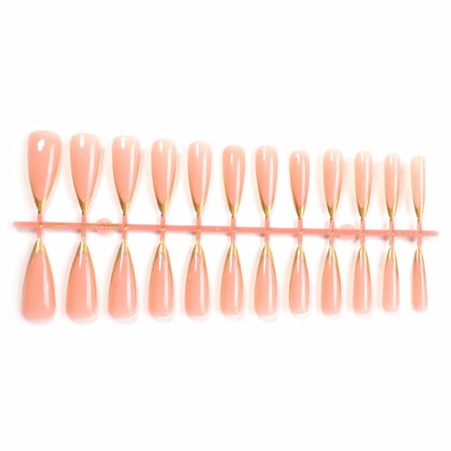 MISUD Press on Nails - Long Stiletto Glue on Nails with Gold Chrome, Acrylic French Tip Design 24 pcs - color: 02305-03Gold