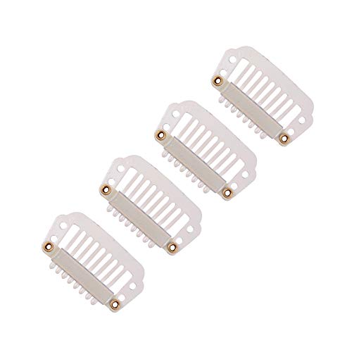 24 pcs/lot 28mm 8-teeth Metal Hair Extension Clips with Rubber Snap Closures for Hairpieces (Blonde) - color: Blonde, style: 28mm