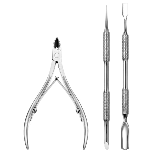 Cuticle Trimmer with Pusher Cutter, Premium Stainless Steel Cuticle Nippers Clippers, Dead Skin Remover, Professional Salon Home Manicure Pedicure Tools for Fingernails Toenails