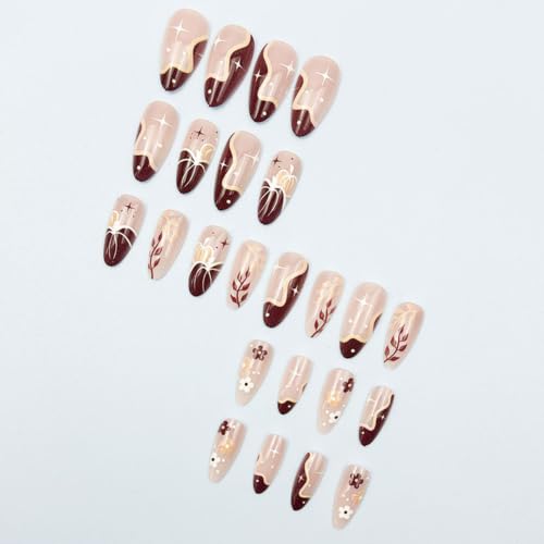 Fall Medium Almond Press On Nails Brown Pumpkin Fake Nails - color: Halloween26-Brown-14