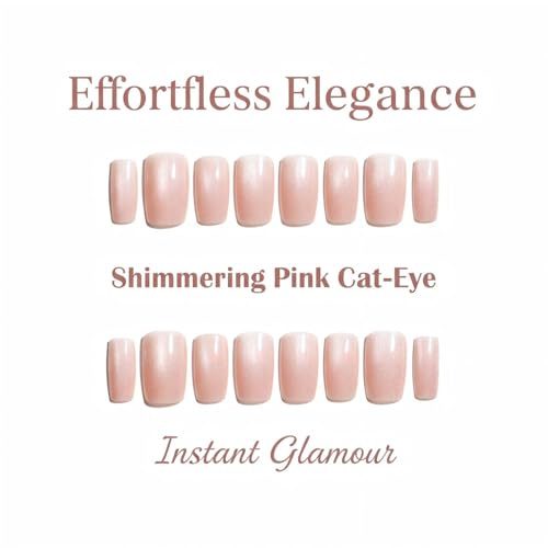 Press On Nails, Square Shimmer Nude Glitter Sparkle, 24PCS - color: 0028-Pearlescent light pink