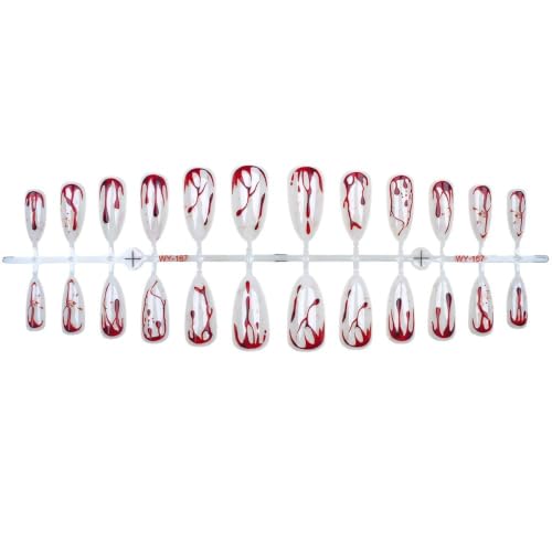Medium Almond Press on Nails Red Halloween False Nails 24Pcs - color: Style 4
