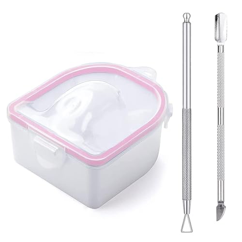 Nail Soaking Bowl, Soak Off Gel Polish Dip Powder Remover Manicure Bowl with Triangle Cuticle Peeler and Stainless Steel Cuticle Pusher Nail Art Tool (Pink-3pcs set) - color: Pink-3pcs set