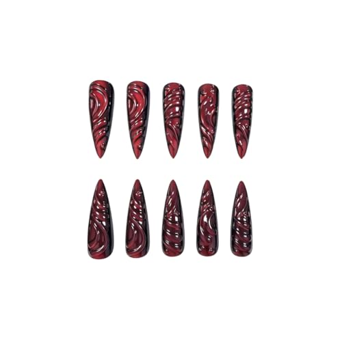 Halloween Long Stiletto Press on Nails Goth Red 3D Fake Nails 24Pcs - color: Color-2