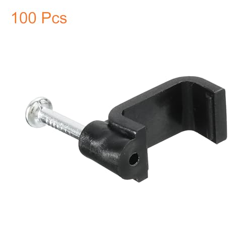 uxcell Cable Clips with Steel Nail, 100Pcs 12mm/0.47" Plastic Cable Wire Clips, Ethernet Cable Clips Nail in Cable Clips for Home Wires Cables Cords Management, Black - size: 12mm