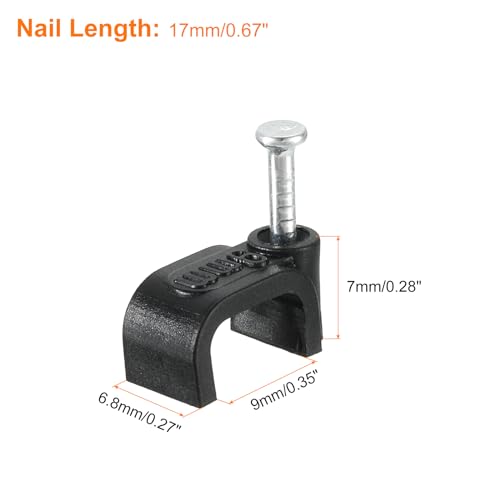 uxcell Cable Clips with Steel Nail, 100Pcs 9mm/0.35" Plastic Cable Wire Clips, Ethernet Cable Clips Nail in Cable Clips for Home Wires Cables Cords Management, Black - size: 9mm