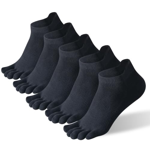 Toe Socks Women, Ankle Cotton Five Fingers Socks for Running - color: 5 Pairs Black