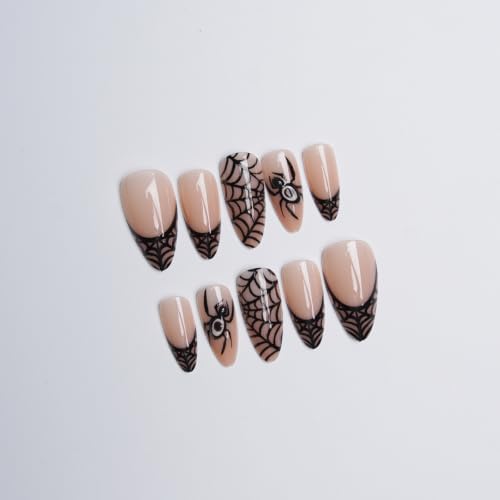 Halloween Spider Press on Nails Almond Goth Black Fake Nails 24Pcs - color: Halloween 6