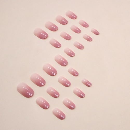 RTKHFZE Press on Nails Short French Tip Oval Fake Nails Pink to Blush Full Cover Nails Glossy Ombre Acrylic Nails 24Pcs Almond Stick on Nails for Women Nail Decorations - color: Nails Pink Short 1