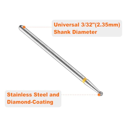 HARFINGTON 10pcs 325-400 Grits Diamond Grinding Bit 1.8mm Ball Head 2.35mm Shank 1.8mm Length Stone Sanding Drill Bits Rotary Tool for Ceramic Glass Nails Grinding Polishing - color: Yellow, size: 1.8mm