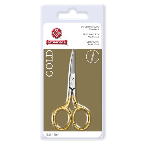 Mundial curved nail scissors, 3.5-inch, gold finish handles, made of stainless steel